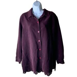 Vintage Susan Graver Button Up Blouse Shirt Women's Size XL Eyelet Trim Top